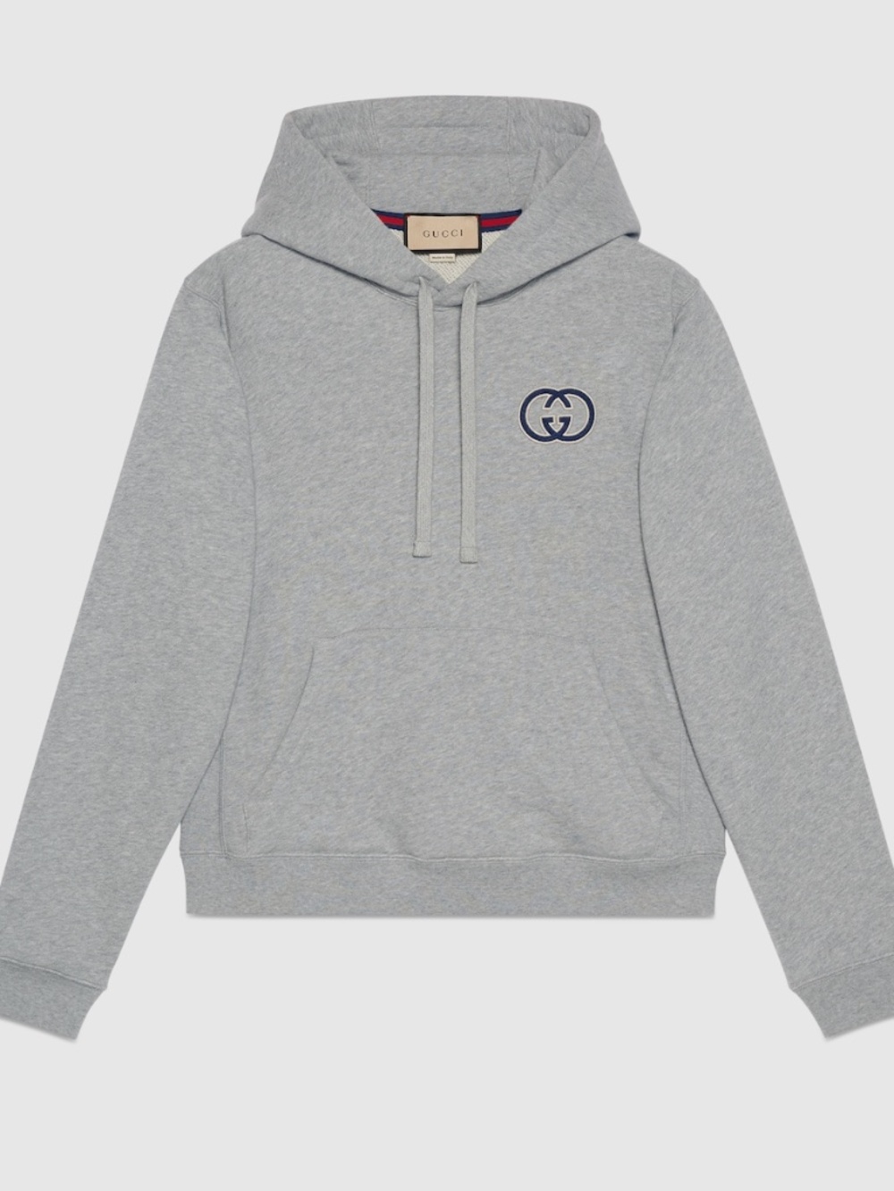 Gucci Men's Hooded Sweatshirt Cotton Jersey Grey Interlocking GG Hoodie size M